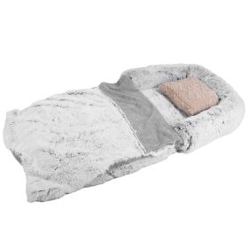Large Foldable Human Size Dog Bed With Pillow Blanket Flurry Plush Napping Human-Sized Dog Bed Machine Washable Zipped Removable Cover For Pets Kids A