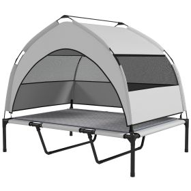Elevated Dog Bed with Removable Canopy, Portable Outside Raised Pet Cot with Cooling Pad, Storage Bag, 42" x 30" x 37"