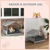 Wicker Dog House Outdoor Canopy Rattan Bed Water-resistant Cushion Gray