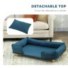 Raised Dog Couch with Comfortable Cushion, Pine Wood Legs, Foot Pads, for Large-Sized Dogs Indoor Use, Dark Blue