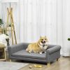Medium Large Dog Couch Bed, Pet Sofa with Removable Seat Cushion and Elevated Base, Dark Gray