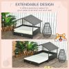 Extendable Wicker Outdoor Dog Bed with Waterproof Roof Soft Cushion Small Medium Dogs Cream White