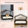 Wicker Dog Bed Outdoor Elevated with Rattan Canopy Cushioned PE Rattan Dog Cat House Sleeping Pad Cream