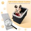 Small Dog Car Seat with Harness Center Console Pet Booster Seat Travel Car Seat with Side Pocket Cotton Velvet Cushion for Dogs Cats Up to 9LBS