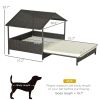 Extendable Wicker Outdoor Dog Bed with Waterproof Roof Soft Cushion Small Medium Dogs Cream White