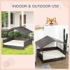 Rattan Outdoor Dog Bed with Canopy Soft Cushion Removable Cover Medium Large Dogs Cream White