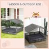 Rattan Outdoor Dog Bed with Canopy Soft Cushion Removable Cover Medium Large Dogs Gray