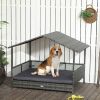 Rattan Outdoor Dog Bed with Canopy Soft Cushion Removable Cover Medium Large Dogs Gray
