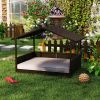 Wicker Dog Bed Outdoor Elevated with Rattan Canopy Cushioned PE Rattan Dog Cat House Sleeping Pad Cream