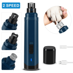 Dog Nail Grinder 2 Speeds Quiet USB Rechargeable Pet Nail Grinder Professional Pet Nail Trimmer Cordless Paws Grooming (Option: DarkBlue)